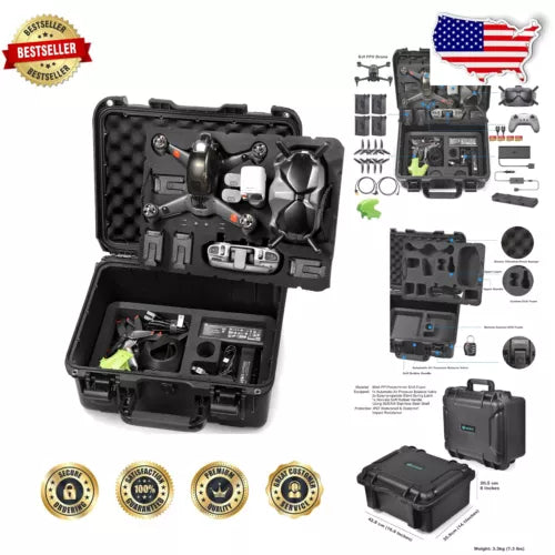 Black hard travel case with foam inserts, open showing organized compartments.