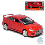 Red alloy diecast model car, front 3/4 view with detailed grille and wheels