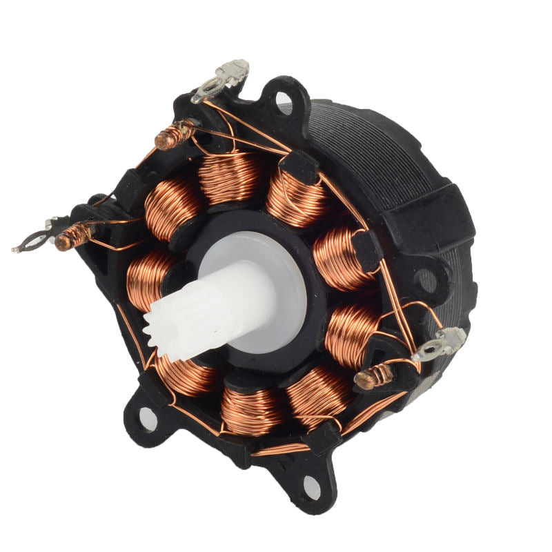 Brushless drone motor stator with copper windings and white shaft