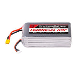 LiPo battery pack with red/black leads, Graphene Battery label, 16000mAh 60C