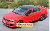 Red Volkswagen Lamando GTS diecast model car with black wheels, front-left view