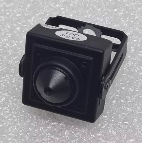 Miniature CCTV color camera with front lens and black square housing