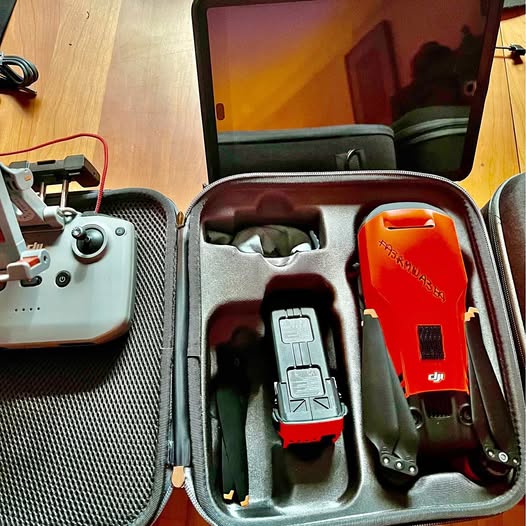 Video drone kit in hard case with remote controller and battery
