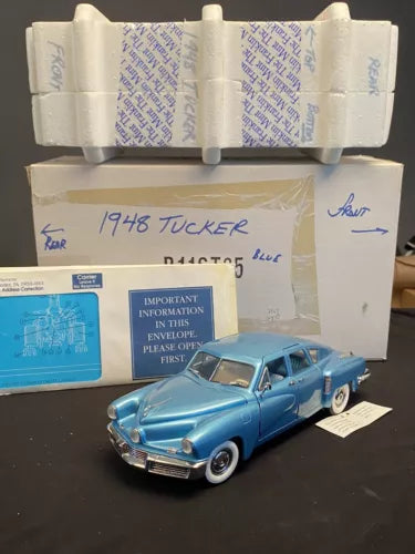 Blue 1948 Tucker Torpedo Waltz 1:24 diecast model car in presentation box
