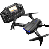 Foldable quadcopter drone with remote controller and built-in screen, black