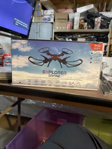 Explorer drone packaging box with quadcopter illustration