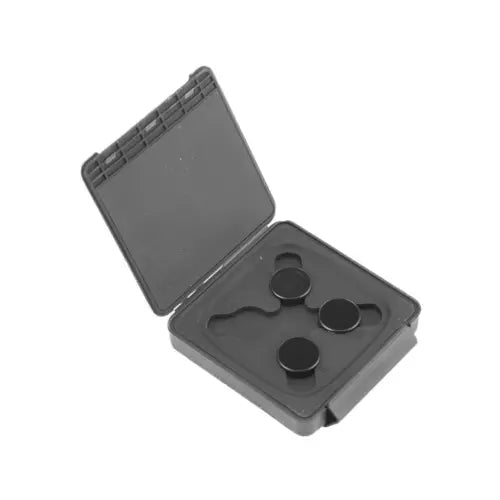 ND filter set with dark circular filters in protective storage case