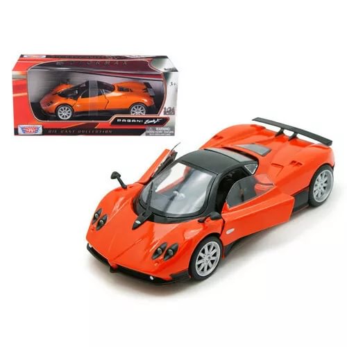 Orange 1:24 diecast sports car model with rear spoiler and silver wheels