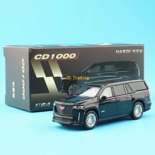 Diecast SUV model car, dark blue/black 4-door with chrome grille and wheels