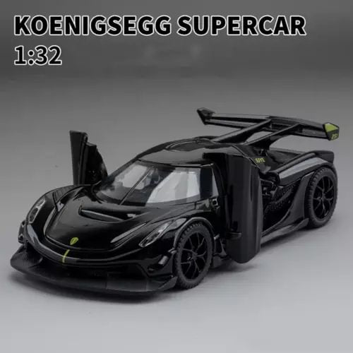 1:32 Koenigsegg Jesko diecast alloy race car model, black with green accents