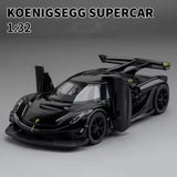 1:32 Koenigsegg Jesko diecast alloy race car model, black with green accents