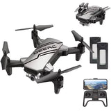 Silver and black mini drone with 720P HD FPV camera, 2-battery set and controller