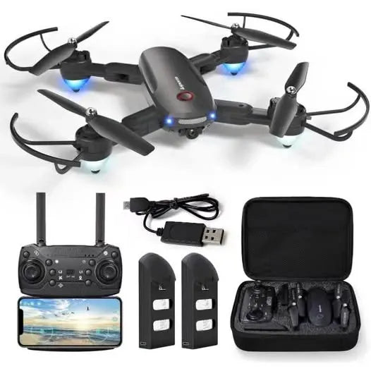 GPS drone with 4K camera kit, controller, extra batteries, prop guards, carrying case