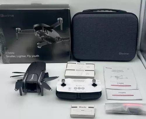 Bwine compact GPS drone kit with camera, remote controller, and carrying case