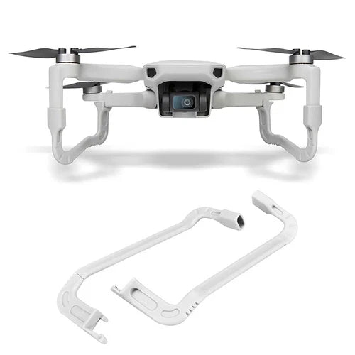 White landing gear kit with extender frame for drone, mounted on aircraft and loose part