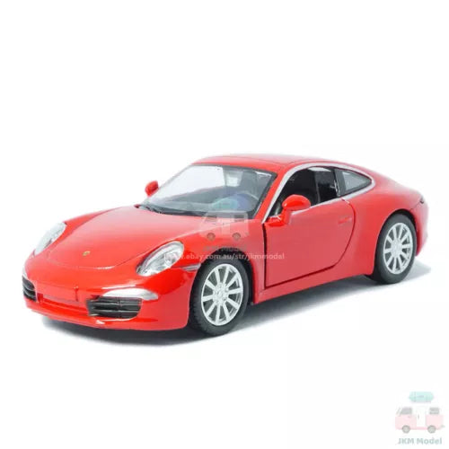 1/36 scale Porsche 911 Carrera S red diecast model car with white wheels