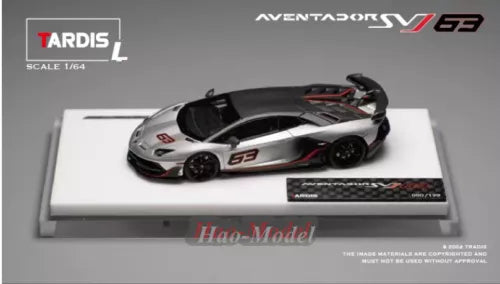 1:64 diecast Aventador SVJ model car ornament, black and silver with red accents