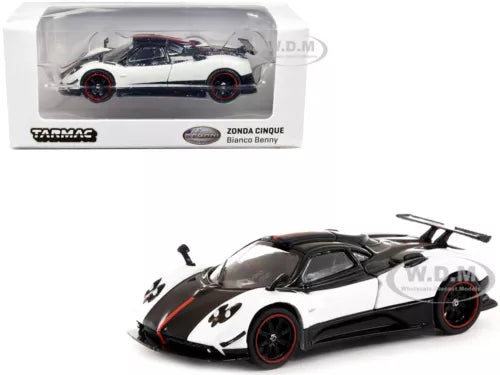 Pagani Zonda Cinque diecast model car, white and black with red accents, black wheels