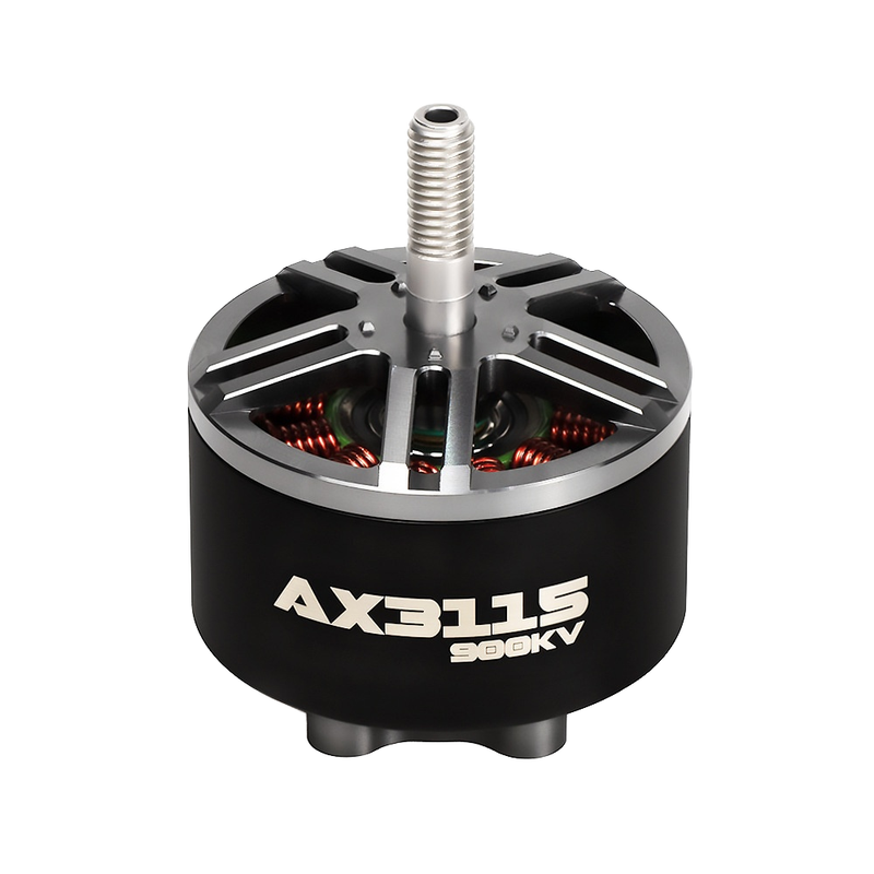 Brushless drone motor, black cylinder with silver top shaft, AX3115 300KV label