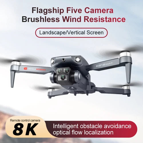 Compact black and gray quadcopter drone with 4 propellers and front camera gimbal