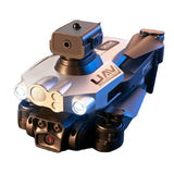 Blue and bronze mini FPV quadcopter drone with dual camera modules and prop guards