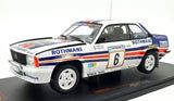 1/18 diecast model car of white Opel Ascona 400 with blue stripe and number 6