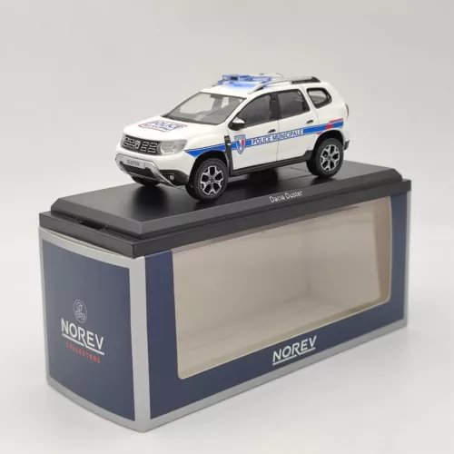 Norev diecast police car model, white SUV with blue stripe and roof lights on base