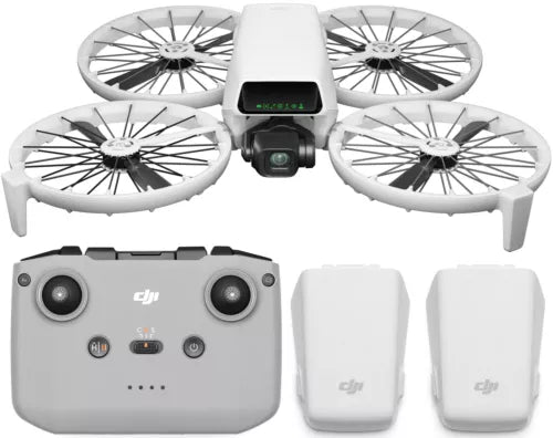DJI drone kit with remote controller and two spare batteries, folded propellers