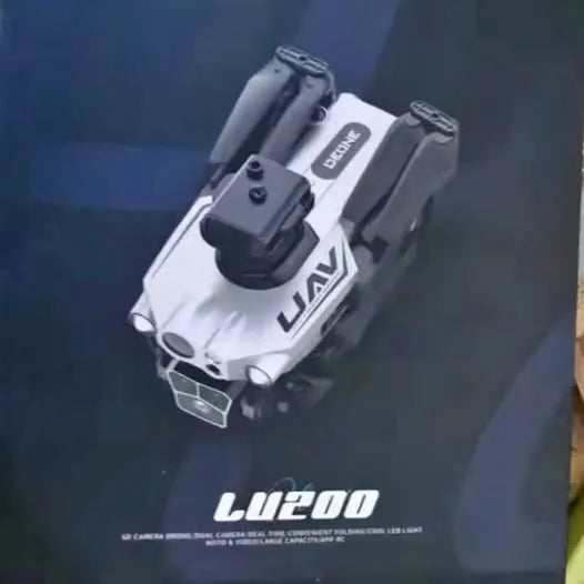 White mini drone, top view, compact body and folding arms