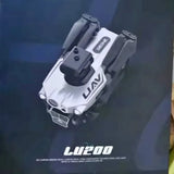 White mini drone, top view, compact body and folding arms