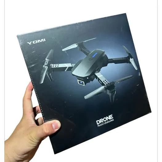 Drone product box with printed quadcopter graphic and blue LED lights