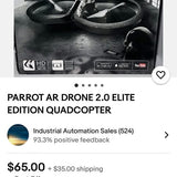 AR drone 2.0 elite quadcopter box with control icons