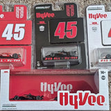 Hy-Vee #45 IndyCar diecast model in retail box, red and white with black car