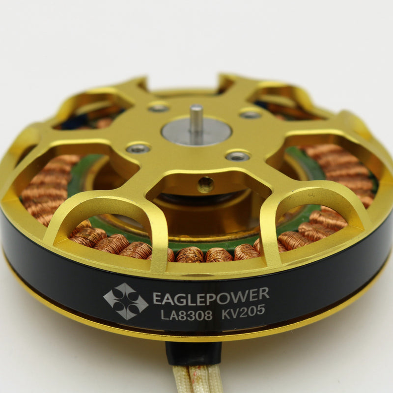 Brushless motor with gold stator and copper windings, central shaft, Eaglepower LA8308