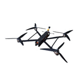 FPV quadcopter drone with four propellers and carbon-fiber frame