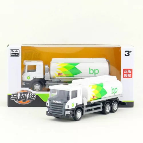 White Scania tanker truck diecast model with bp logo, 1:64 scale, age 3+
