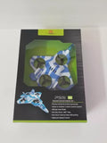 Zego F22 RC fighter jet drone in retail box, blue-and-white jet graphics