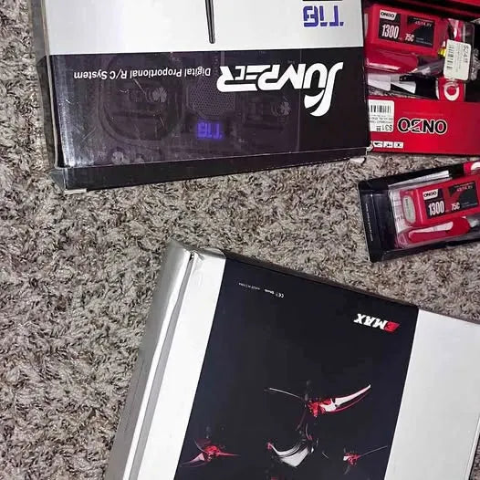 Drone retail box with DJI logo and printed quadcopter graphic