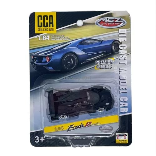 1:64 blue Pagani Zonda R diecast model car in clear blister packaging, black wheels