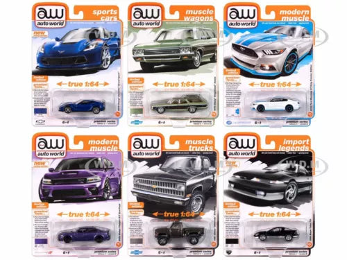 6-piece diecast sports car set in blister packaging, featuring six car models