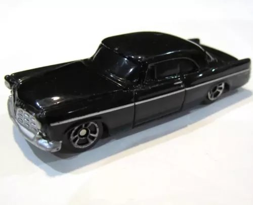 Black 1:64 scale diecast model car, front three-quarter view