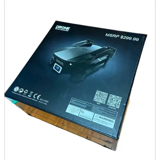 Drone Florien LA drone retail box with drone image and warning labels