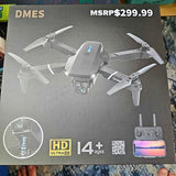 DMES HD drone with four propellers shown on product box