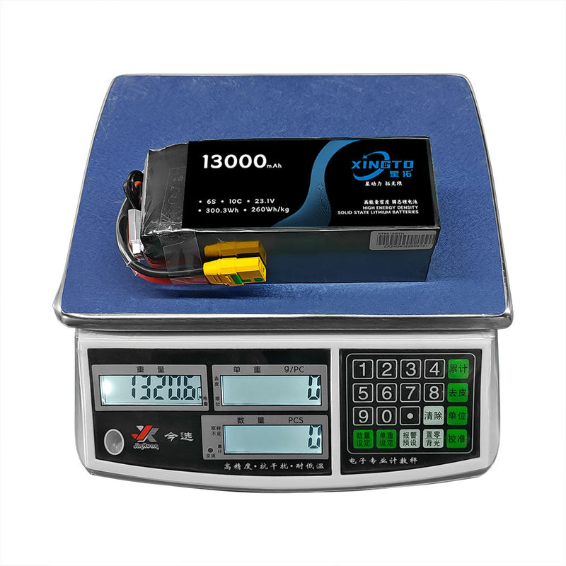 XINGTO 13000Ah solid state drone battery pack, blue casing with black label and wires