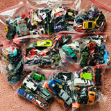 Bag of assorted diecast toy vehicles, mixed cars and trucks in clear packaging