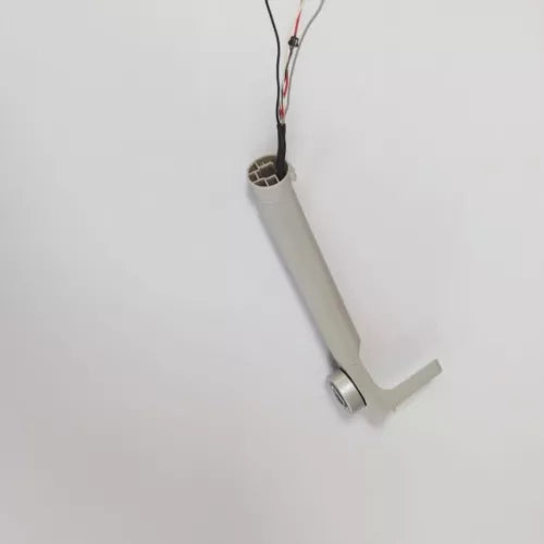 Drone front arm assembly, light gray arm with wire connector and small bracket