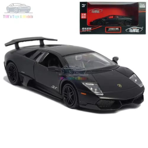 Black diecast toy sports car model with open-hood style and detailed wheels