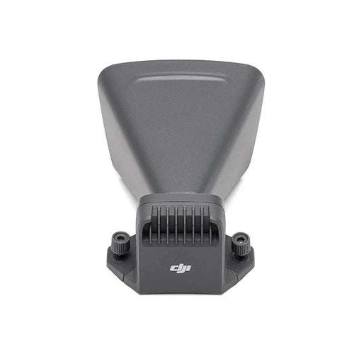 Speaker drone docking module with central grille, DJI logo, gray finish