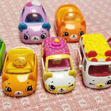 Set of five diecast toy cars with animal faces, assorted colors