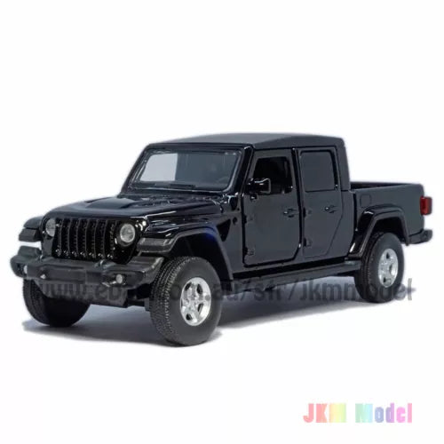 Black Jeep pickup diecast model car with open cab and front grille detail